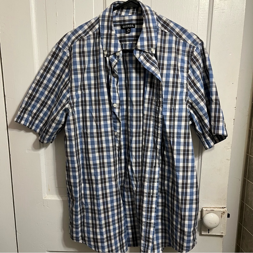 ⚡️ George Blue and Grey Casual Button Down Shirt